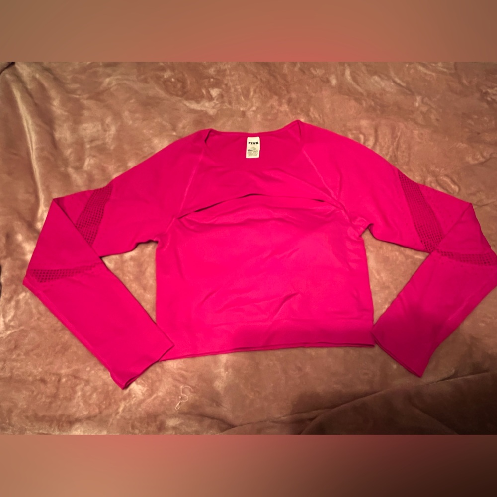 Pink Crop Top long Sleeve Athletic Mesh Shirt size LARGE